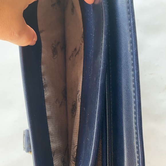 Blue and linen work bag. Gold accents. - Picture 6 of 10